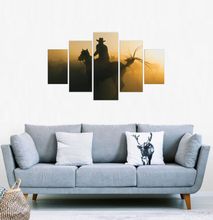 Man on Horse Painting Scene, 5 Piece Canvas Print mounted