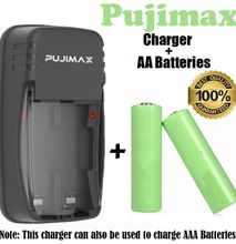 Pujimax Best Quality AA & AAA Batteries Charger + 2 AA 1.2V Rechargeable Batteries NiMH High Capacity