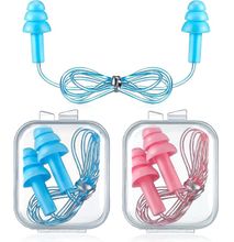 2 Pairs Silicone Ear Plugs Reusable with Cords for Sleeping, Snoring, Swimming, Shooting, Noise Canceling and Hearing Protection