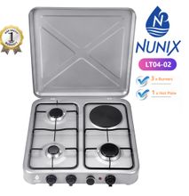Nunix LTO4-02 3 Burner + 1 Hot Plate Table Top Gas Stove Cooker