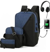 3in1 Navy-blue Backpack with USB headphone port bag
