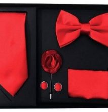 5 Piece Valentines Gift Set for Him:- Bow Tie, Tie, Cufflinks, Tie Clip and  Pocket Square