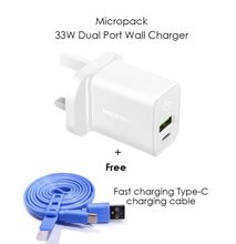 Micropack 33W Dual Ports Wall Charger UK Plug + Free Oraimo Type-C Fast Charging Cable
