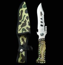 6 in 1 Camo Survival Camping Hunting Fixed-Blade Full Knife with Cover, LED Flashlight, Saw, Bottle Opener & Compass