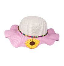 Kids Multi-Colors Large Brim Flower Beach Sun Hats for Girls