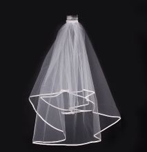 White Two-Tier Elbow Wedding Bridal Veils With Cord Edge