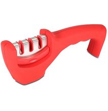 Unique Cutting 3 In 1 Manual Stainless Steel Knife Sharpener- Red