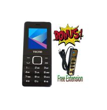 Tecno T101; Dual Sim, Wireless Fm, Memory Card Slot -Black featured phone + Free Extension