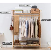 Generic Bamboo Clothes Hanging Rack With Storage Organizer Shelves