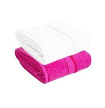Fashion Bath Towel Set Of 2 -100% Cotton Texture - White & Pink