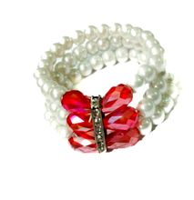 Womens White/Red Pearl Bracelet