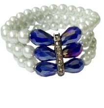 Womens White/Blue Pearl Bracelet