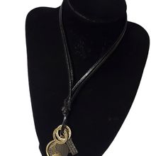 Leather necklace with brass world pendant