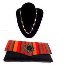 Womens Black Maasai clutch with necklace