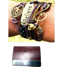Purple leather bracelet+ cardholder
