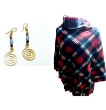 Women Multicolor poncho + Free spiral earrings