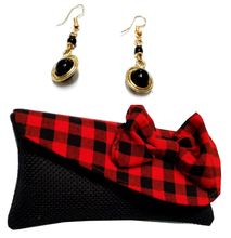 Womens Red/Black clutch bag with earrings