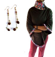 Womens Black Ankara Poncho with earrings