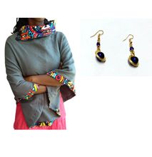 Womens Grey Ankara Poncho+ earrings