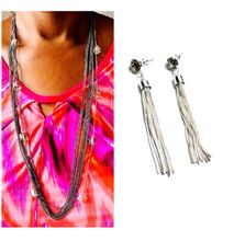 Womens Silver necklace with tassel earrings