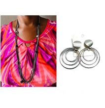 Womens Silver necklace and loop earrings