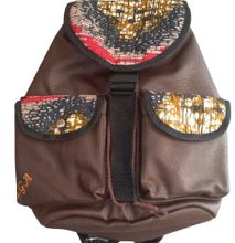Brown leather Monkey Backpack with Brown Ankara