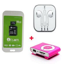 Icom 16GB Icom memory card free Mp3 player and earphones - Black