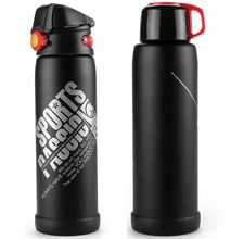 SPORT Vacuum Water bottle Thermo Flask stainless steel -0.8L- Black