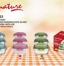 Signature Safe Glass Casserole Fridge storage Bowls blue 3pcs