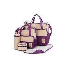 Bear Club 5piece Diaper Bag,Waterproof Nappy Bag For Travel, Large Capacity and Stylish-Purple