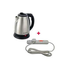Scarlett Cordless Electric Kettle - 2Ltrs Silver With Free 4 way Red Lable Extension Cable