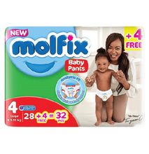Molfix Baby Pants, Size 4 - Large (9.1kg -15kg) - Count 28pcs