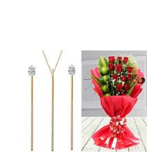 CarJay Jewels Valentines Combo-Gold Coated Necklace, an Earring Set and a Roses Bouquet