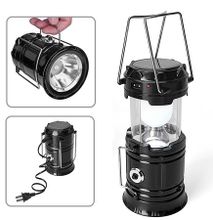 LED Portable Solar Rechargeable Light Lantern Outdoor Camping Lamp USB Charger Black