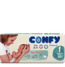 Confy Premium Size 1 New Born Baby Diaper, 44 Pieces, Pack of 5- Carton