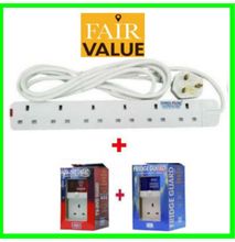 6 Way Power Extension Cable - White + Free Gifts