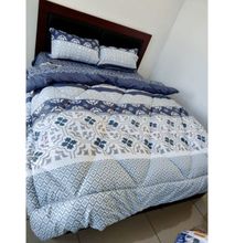 4 Piece Duvet Set  + 2 White Pillows 600gms each - Blue Multipattern