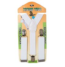 Generic White Boy's Adjustable Suspenders With Silver Clip