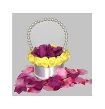 Generic Wedding Flower Girl Basket Pearl Handle and Foam Soft Roses Flowers