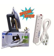 Philips HD1172 No.1 -Dry Iron Box - Silver + A FREE 4-Way Socket Extension Cable
