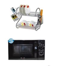Microwave & Two Tier Stainless Steel Dish Rack