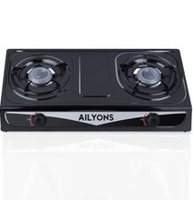 AILYONS GS013-2 Stainless Steel Double Burner Gas Cooker Stove Black