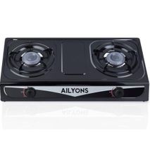 AILYONS GS013-2 Gas Cooker Stainless Steel Double Burner Gas Stove - Black