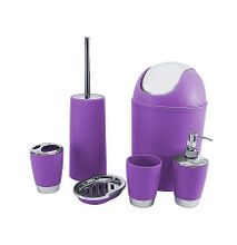 6Pc Bathroom Accessory Set Bin Soap Dish Dispenser Tumbler Toothbrush Holder - Purple