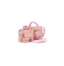 Pink With White Polka Dots 5 In 1 Diaper Bag With Changing Mat