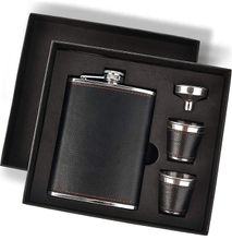 200ml Stainless Steel Leather Hip Whisky Flask, Liquor Bottle With 2 Tot Cup/Gift Set