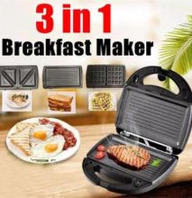 3in one  breakfast maker for grilling burgers and meat, sandwiches and waffles