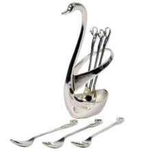 Duck spoon holder plus 6pcs Tea spoon Silver