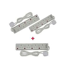 Astra Two 4-Way Socket Extension Cables+ One Free - White
