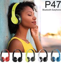 Wireless Bluetooth Headphones P47/ Stereo Bass With TF Radio Mic 3.5 jack pin for IOS/Android Black Black